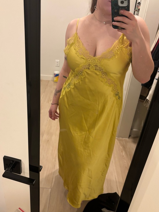 Zara Other - Zara Yellow Lace-Trim Satin Slip Dress